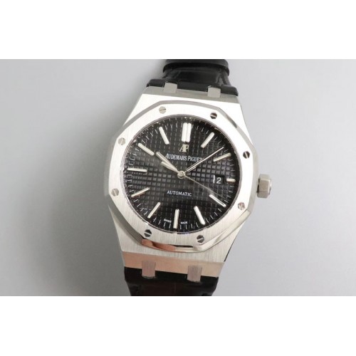 Audemars Piguet Royal Oak 41mm 15400 SS OMF 1:1 Best Edition Black Textured Dial on Black Leather Strap A3120