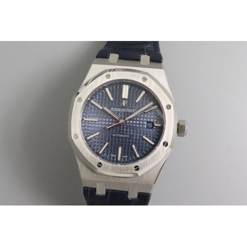 Audemars Piguet Royal Oak 41mm 15400 SS OMF 1:1 Best Edition Blue Textured Dial on Black Leather Strap A3120