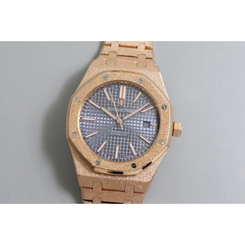 Audemars Piguet Royal Oak Frosted Gold 41mm 15410BC Rose Gold TW Best Edition Blue Dial on Rose Gold Bracelet A3120