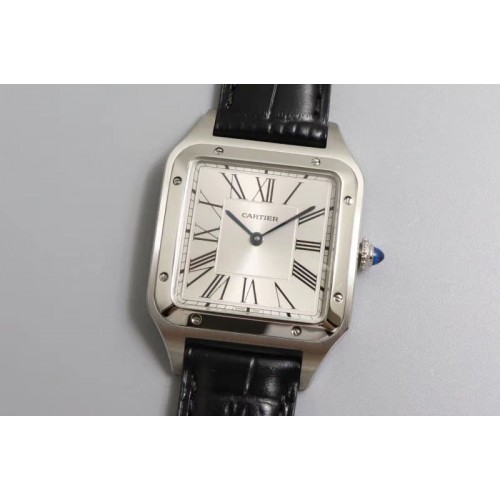 Cartier Santos 43.5mm SS XF 1:1 Best Edition Silver Dial on Black Leather Strap Ronda Quartz