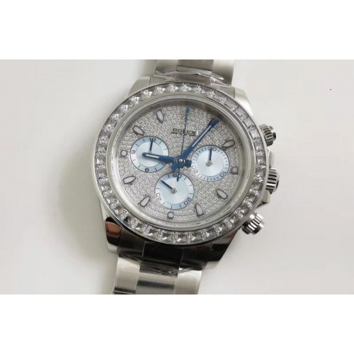 Rolex Daytona 116576TBR Full Paved Diamonds SS SGP Best Edition Diamonds Dial on SS Bracelet A7750 Rolex Daytona 116576TBR Full Paved Diamonds SS SGP Best Edition Diamonds Dial on SS Bracelet A7750