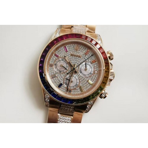 Rolex Daytona 116595RBOW RG Rainbow Crystal SGP Best Edition Diamonds Dial on RG/Diamond Bracelet A7750 Rolex Daytona 116595RBOW RG Rainbow Crystal SGP Best Edition Diamonds Dial on RG/Diamond Bracelet A7750
