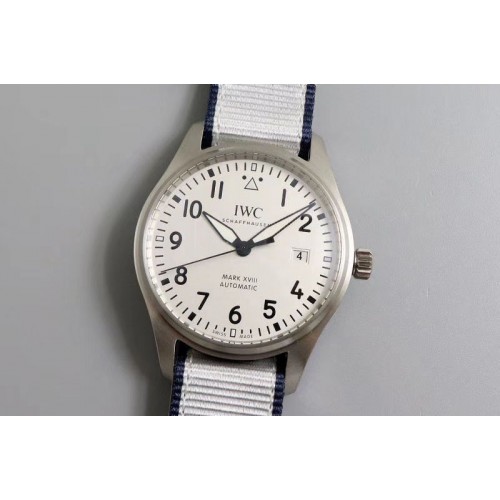 IWC Mark XVIII IW327002 SS M+F 1:1 Best Edition White Dial on White Nylon Strap A35111 (Free Leather)