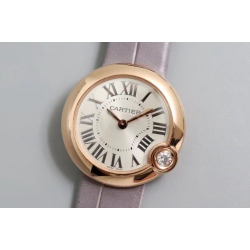 Ballon Bleu de Cartier 30mm 1:1 Best Edtion RG/LE White Dial Pink Leather strap Swiss Quartz