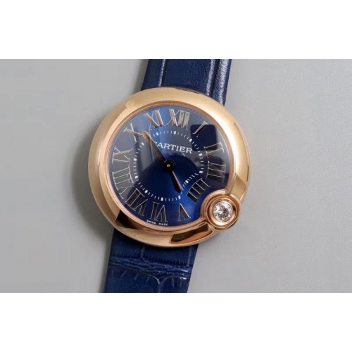 Ballon Bleu de Cartier 30mm 1:1 Best Edtion RG/LE Blue Dial Blue Leather strap Swiss Quartz