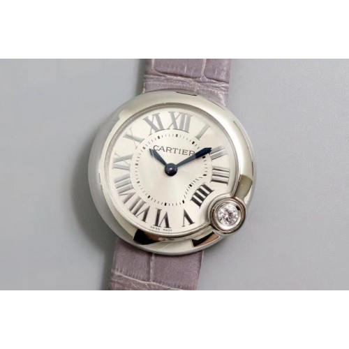 Ballon Bleu de Cartier 30mm 1:1 Best Edtion SS/LE White Dial Pink Leather strap Swiss Quartz