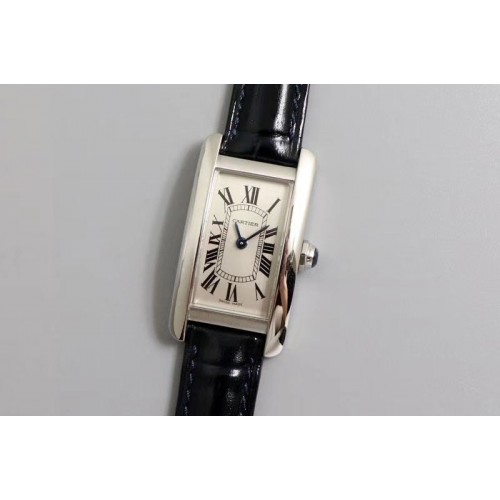 Cartier Tank AM�RICAINE SS OXF Best Edition White Dial on Blue Leather Strap Ronda Quartz