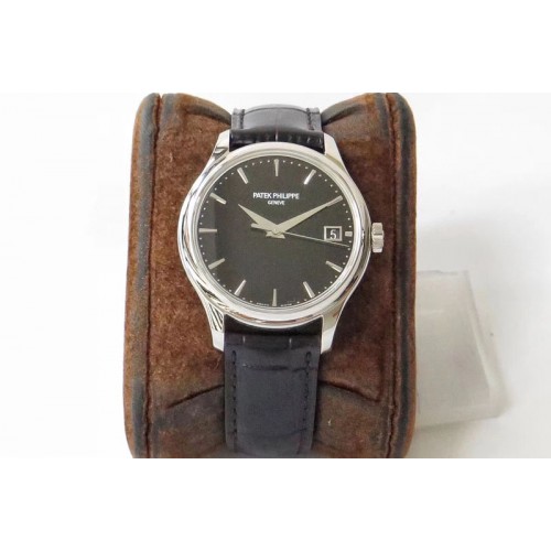 Patek Philippe Calatrava 5227 SS ZF 1:1 Best Edition Black Dial on Black Leather Strap 324CS (Free box)