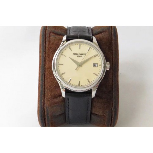 Patek Philippe Calatrava 5227 SS ZF 1:1 Best Edition White Dial on Black Leather Strap 324CS (Free box)