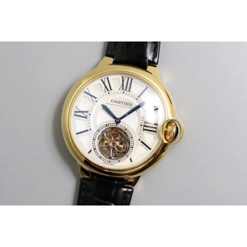 Cartier Ballon Bleu 42mm Tourbillon BL Best Edtion Yellow Gold White Dial Black Leather Strap