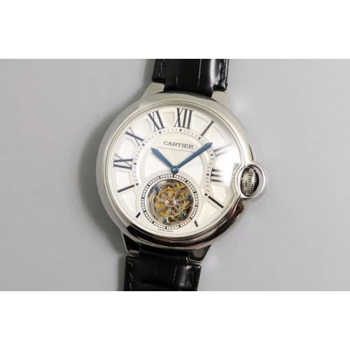 Cartier Ballon Bleu 42mm Tourbillon BL Best Edtion SS White Dial Black Leather Strap