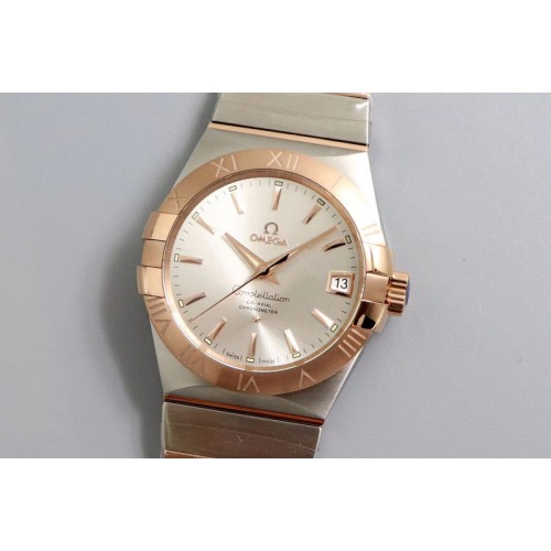 Omega Constellation 38mm SS/RG VSF 1:1 Best Edition Silver Dial Stick Markers on SS/RG Bracelet A8500 Super Clone