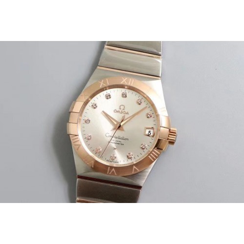 Omega Constellation 38mm SS/RG VSF 1:1 Best Edition Silver Dial Diamonds Markers on SS/RG Bracelet A8500 Super Clone
