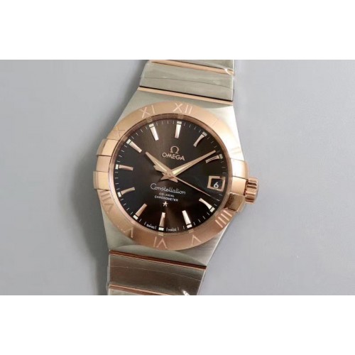 Omega Constellation 38mm SS/RG VSF 1:1 Best Edition Brown Dial Stick Markers on SS/RG Bracelet A8500 Super Clone