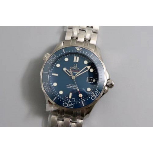 Omega Seamaster 300M Chronometer SS Blue F7 1:1 Best Edition on SS Bracelet A8500 (Black Balance Wheel)
