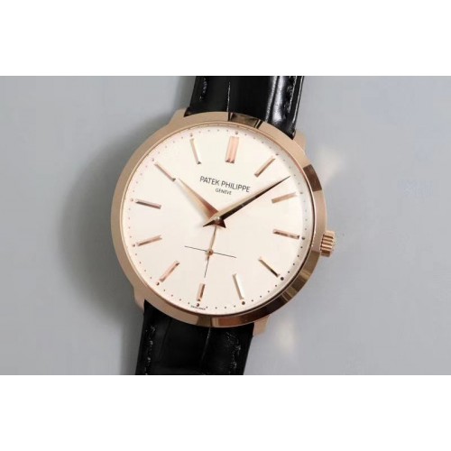 Patek Philippe Calatrava 5196 RG TWF White Dial on Black Leather Strap MIYOTA 9015