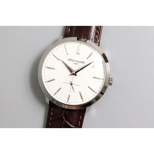 Patek Philippe Calatrava 5196 SS TWF White Dial on Brown Leather Strap MIYOTA 9015