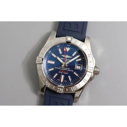 Breitling Avenger GMT SS GF 1:1 Best Edition Blue Dial Stick Markers on Blue rubber Strap A2836