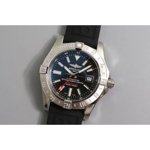 Breitling Avenger GMT SS GF 1:1 Best Edition Black Dial Stick Markers on Black rubber Strap A2836