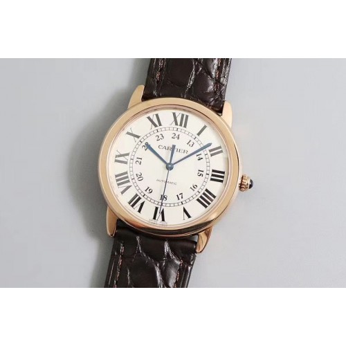 Ronde Solo De Cartier WSRN0021 36mm RG A8 Best Edtion White Dial Brown Crocodile Strap Cal.076
