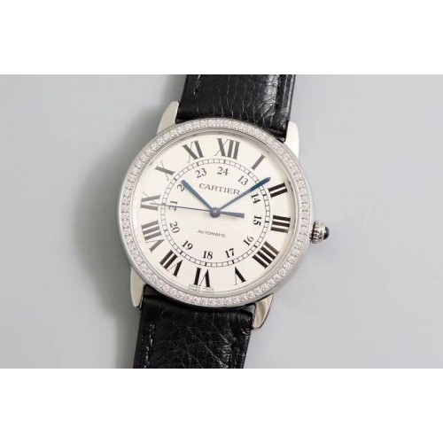 Ronde Solo De Cartier WSRN0021 36mm SS A8 Best Edtion White Dial Diamond Bezel Black Crocodile Strap Cal.076 Ronde Solo De Cartier WSRN0021 36mm SS A8 Best Edtion White Dial Diamond Bezel Black Crocodile Strap Cal.076