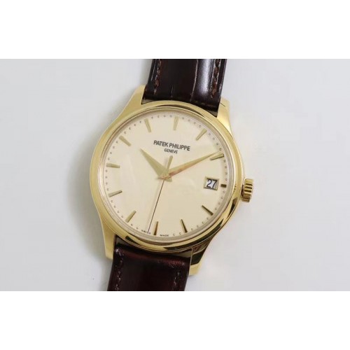 Patek Philippe Calatrava 5227J YG ZF 1:1 Best Edition White Dial on Brown Leather Strap A324CS