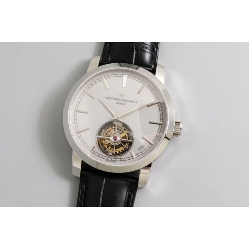 Vacheron Constantin 6000T/000R/B346 The Patrimony Tourbillon SS/LE Gray Dial Black Leather Strap