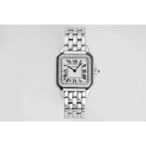 Cartier Panth�re Secrete Ladies 27mm SS AF 1:1 Best Edition White Dial Diamond Bezel on SS Bracelet Swiss Quartz