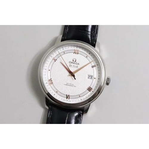 Omega De Ville SS/LE TWF 1:1 Best Edition White Dial RG Markers on Black Leather Strap A2824