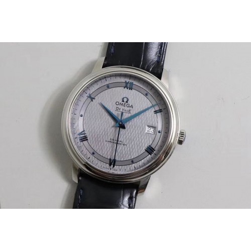 Omega De Ville SS/LE TWF 1:1 Best Edition Gray Dial Blue Markers on Black Leather Strap A2824