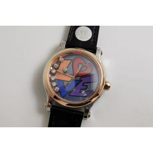 Chopard Happy Love 278559 36MM YF Best Edtion RG/SS Black Leather Strap Automatic Movement