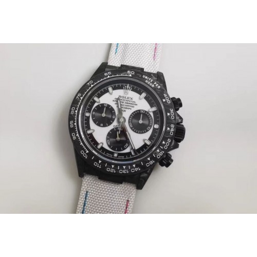 Rolex DiW NTPT Carbon Daytona White Dial & Black Counter White Fabric Strap Watches