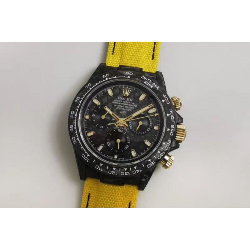 Rolex DiW NTPT Carbon Daytona Black Dial on Yellow Fabric Strap A7750 Watches