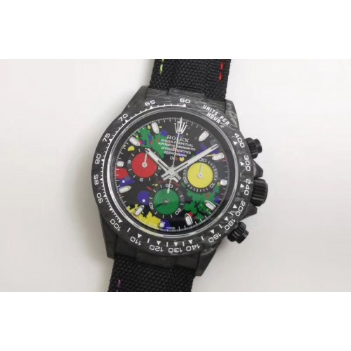 Rolex DiW NTPT Carbon Daytona Multi-Color Dial & Counter Black Fabric Strap Watches