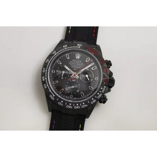 Rolex DiW NTPT Carbon Daytona Black Dial on Black Fabric Strap A7750 Watches