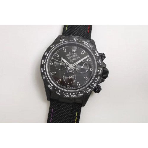 Rolex DiW NTPT Carbon Daytona Black Dial on Black Fabric Strap A7750 Watches