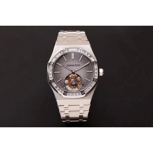 Audemars Piguet Royal Oak Tourbillon 26516PT R8F Best Edition Diamond Bezel Gray Tapisserie Dial on SS Bracelet Cal.292