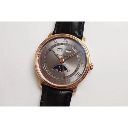 Blancpain Villeret 6654 RG Complicated Function OMF 1:1 Best Edition Gray Dial on Black Leather Strap A6654 V2