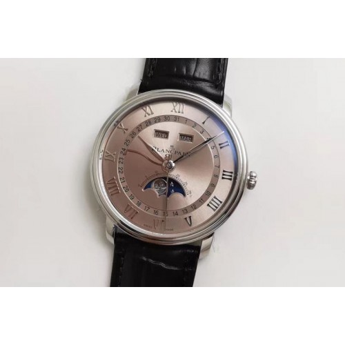 Blancpain Villeret 6654 SS Complicated Function OMF 1:1 Best Edition Champagne Dial on Black Leather Strap A6654 V2