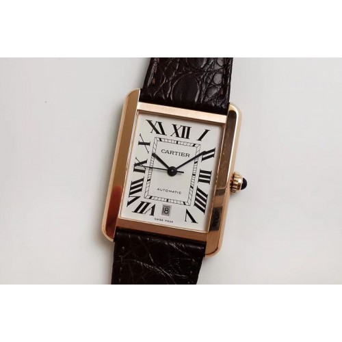 Cartier Tank Solo 31mm RG AF 1:1 Best Edition White Dial on Brown Croco Strap A2892