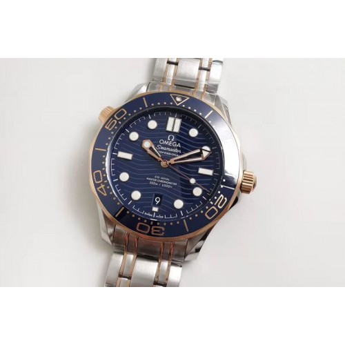 Omega 2018 Seamaster Diver 300M SS/RG VSF 1:1 Best Edition RG Bezel Blue Dial on SS/RG Bracelet A8800