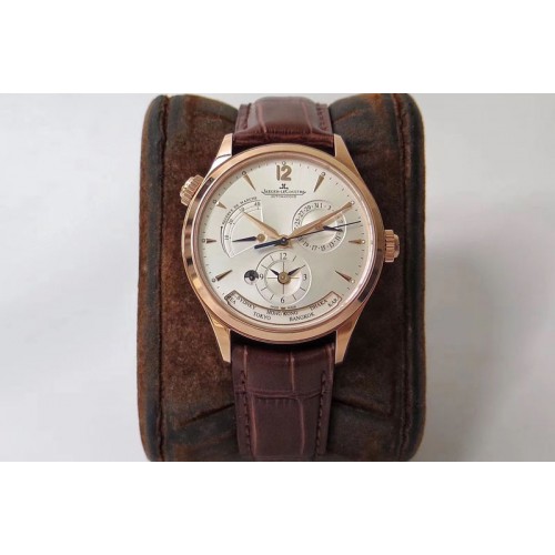 Jaeger-LeCoultre Master Geographic Real PR RG ZF 1:1 Best Edition White Dial on Brown Leather Strap A939