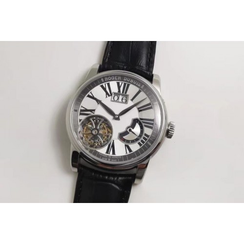 Roger Dubuis Hommage RDDBHO0568 Flying Tourbillon SS JBF White Dial on Black Leather Strap