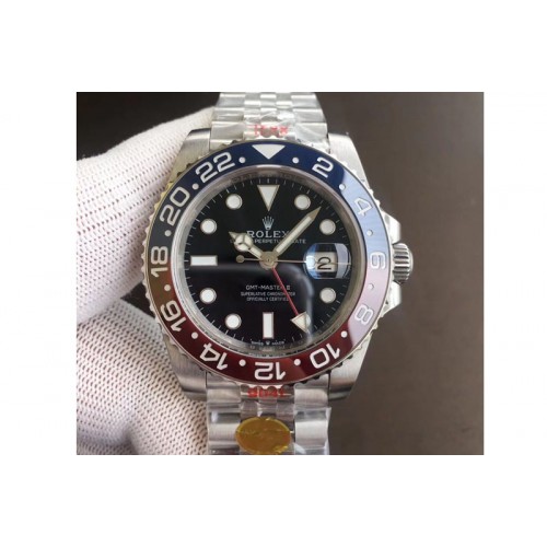 Rolex GMT Master II 126710 BLRO Real Ceramic 904L SS Noob 1:1 Best Edition on Bracelet A3285 (Correct Hand Stack)