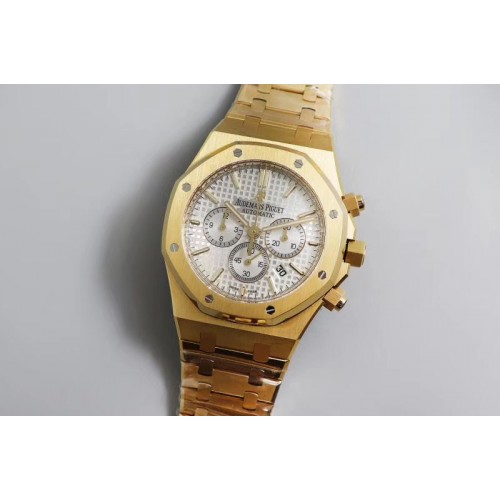 Audemars Piguet Royal Oak Chrono 26331ST YG OMF 1:1 Best Edition White Dial on YG Bracelet Cal.2385