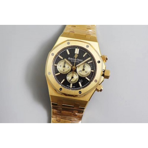 Audemars Piguet Royal Oak Chrono 26331ST YG OMF 1:1 Best Edition Black/Gold Dial on YG Bracelet Cal.2385