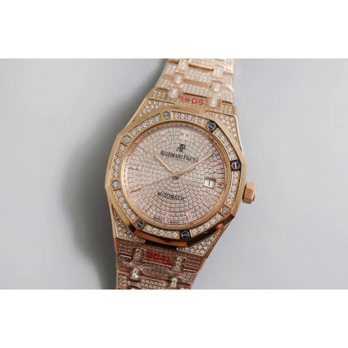 Audemars Piguet Royal Oak 41mm 15452 RG Full Paved Diamonds TZ 1:1 Best Edition Diamonds Dial on RG/Diamond Strap A3120