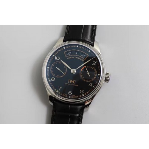 IWC Portuguese Real PR Real Annual Calendar IW503502 ZF 1:1 Best Edition Black Dial on Black Leather Strap A52850