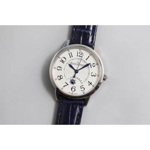 Jaeger-LeCoultre Rendez-Vous Night & Day SS Polished Bezel ZF 1:1 Best Edition White Textured Dial on Blue Leather Strap A898