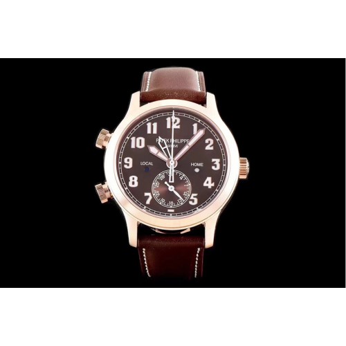 Patek Philippe Calatrava 5524R Pilot Travel Time RG GRF Brown Dial on Brown Leather Strap MIYOTA 9015